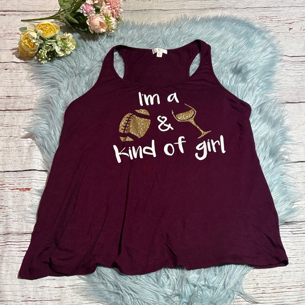 C Brand Maroon I’m a Football and Wine Kind of Girl Tank Top